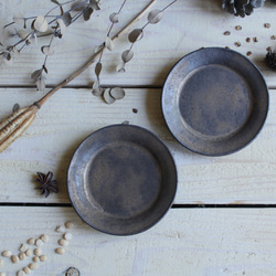 豆皿　リム皿　濃い茶ゴールド系　金属のような風合い　陶器 2枚目の画像