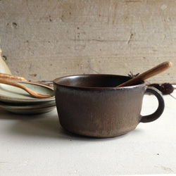 マグ　スープカップ　金属のような風合い　濃い茶アンティークゴールド系　 6枚目の画像