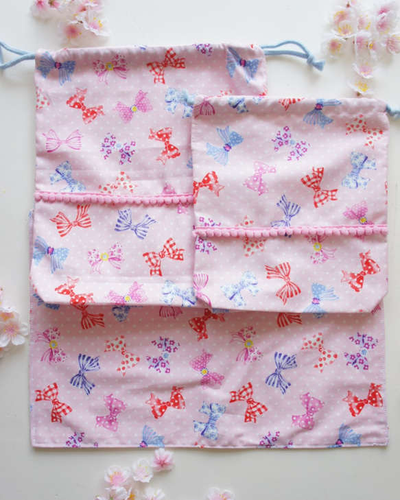 入園・入学セット【ribbon・Princess】体操着袋・給食袋・ランチョンマット 1枚目の画像