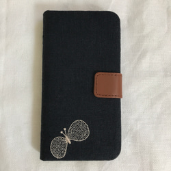 20-3 iPhone他、全機種対応 手帳型ケース ミナペルホネン choucho ネイビー　ꕤ受注制作ꕤ 5枚目の画像