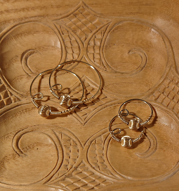【受注製作】金のしずくのポン・ニンカリ（アイヌの耳飾り・ピアス）k14gf 3枚目の画像