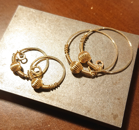 【受注製作】金のしずくのポン・ニンカリ（アイヌの耳飾り・ピアス）k14gf 4枚目の画像