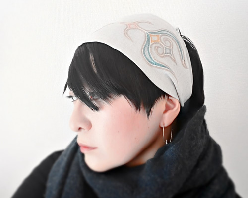 マタンプシ（アイヌの鉢巻き）風リネンのヘアターバン natural