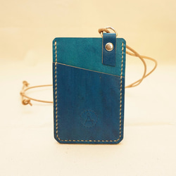 手染皮革證件套悠遊卡夾-寶藍色 第1張的照片