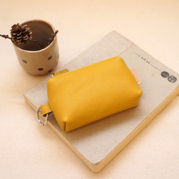 極簡軟革豆腐零錢包-芥末黃 第2張的照片
