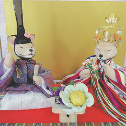 キツネのお雛様　ミニ雛　ちりめん創作人形 キツネのお雛様 ミニ雛 ちりめん創作人形