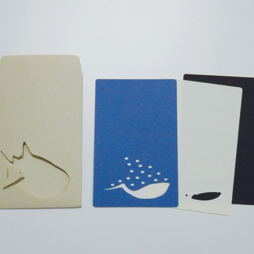 友*斗様 【福袋11点物】切り絵ハンドメイド 切り絵でつくるぽち袋型メッセージカード サメ レターセット Cobato