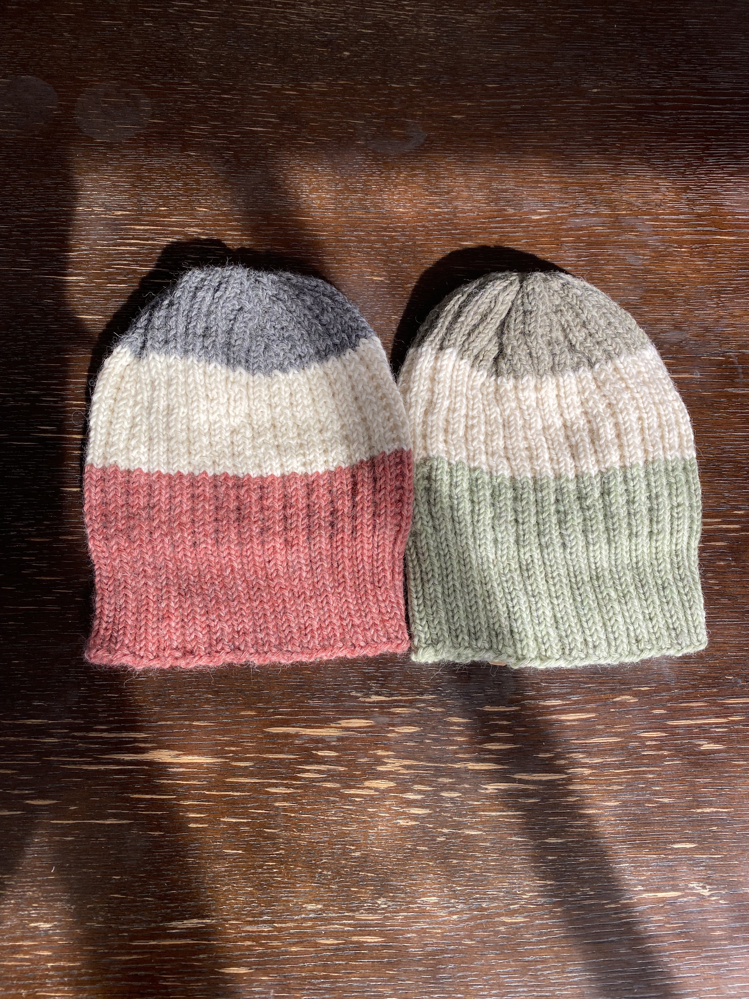 3色ボーダーリブ編み帽子 カーキorピンク 2カラーお選びください