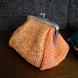 ぽってり四角い夏糸がま口　ミカン色 【手編み一点物】 6枚目の画像