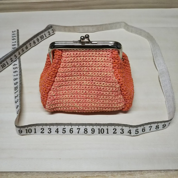 ぽってり四角い夏糸がま口　ミカン色 【手編み一点物】 2枚目の画像