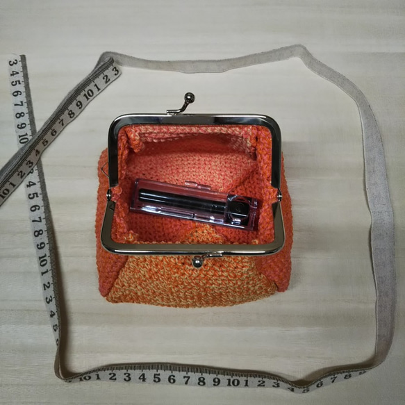 ぽってり四角い夏糸がま口　ミカン色 【手編み一点物】 5枚目の画像