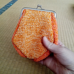 ぽってり四角い夏糸がま口　ミカン色 【手編み一点物】 7枚目の画像