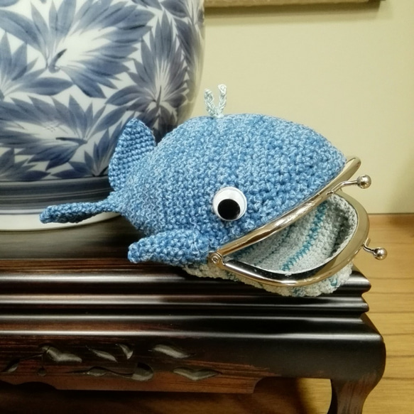 オーダーメイド】しょうくんのクジラさん【かぎ針編がま口】 がま口