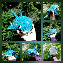 あみぐるみっぽい？ジンベイザメがま口　てのひらサイズ【手編み一点物】 4枚目の画像