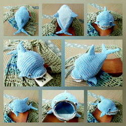 あみぐるみっぽい？イルカちゃんがま口【手編み一点物】 5枚目の画像