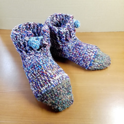 【おうち時間に】ブーツみたいに足首まで暖かい ルームシューズ【手編み一点物】 7枚目の画像