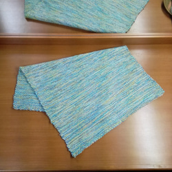 テーブルマット・インテリアマット(水色系)【手織り一点物】 2枚目の画像