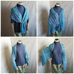 爽やかブルーの2wayストール【手編み一点物】 5枚目の画像