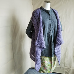 紫の2wayストール【手編み一点物】 1枚目の画像