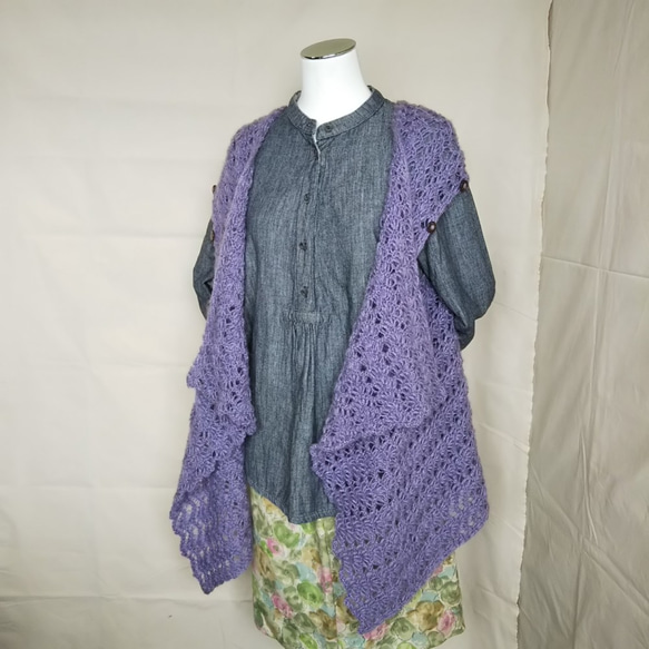 紫の2wayストール【手編み一点物】 3枚目の画像