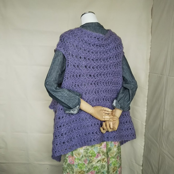 紫の2wayストール【手編み一点物】 4枚目の画像