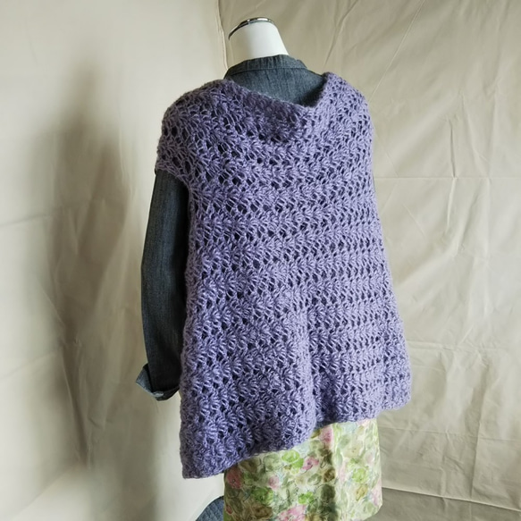 紫の2wayストール【手編み一点物】 8枚目の画像