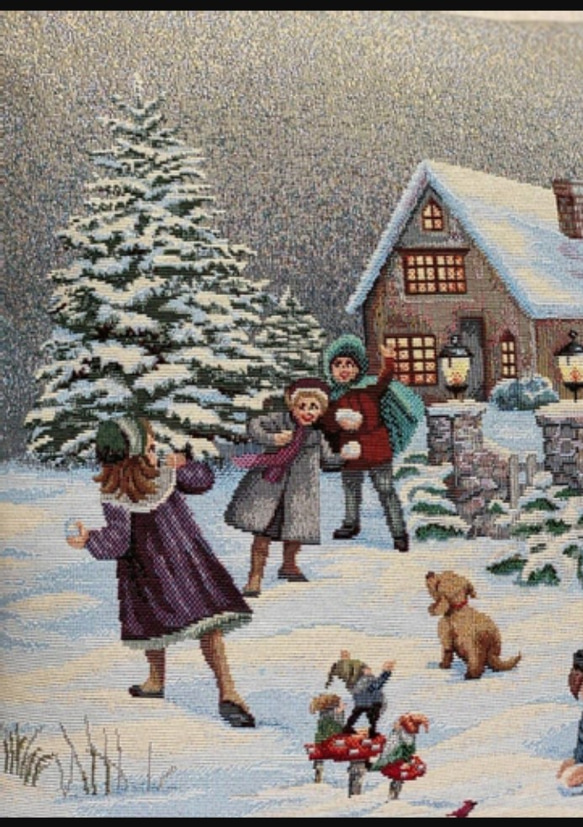 『Creema限定クリスマス2020』 インポートファブリック ヨーロッパ生地 ゴブラン織り 雪遊び 2枚目の画像