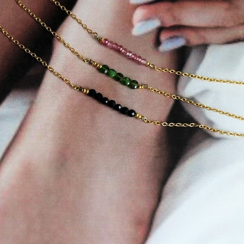 ハンドメイド ゴールド葉チャームアンクレット天然石 ハンドメイド ゴールド葉チャームアンクレット天然石