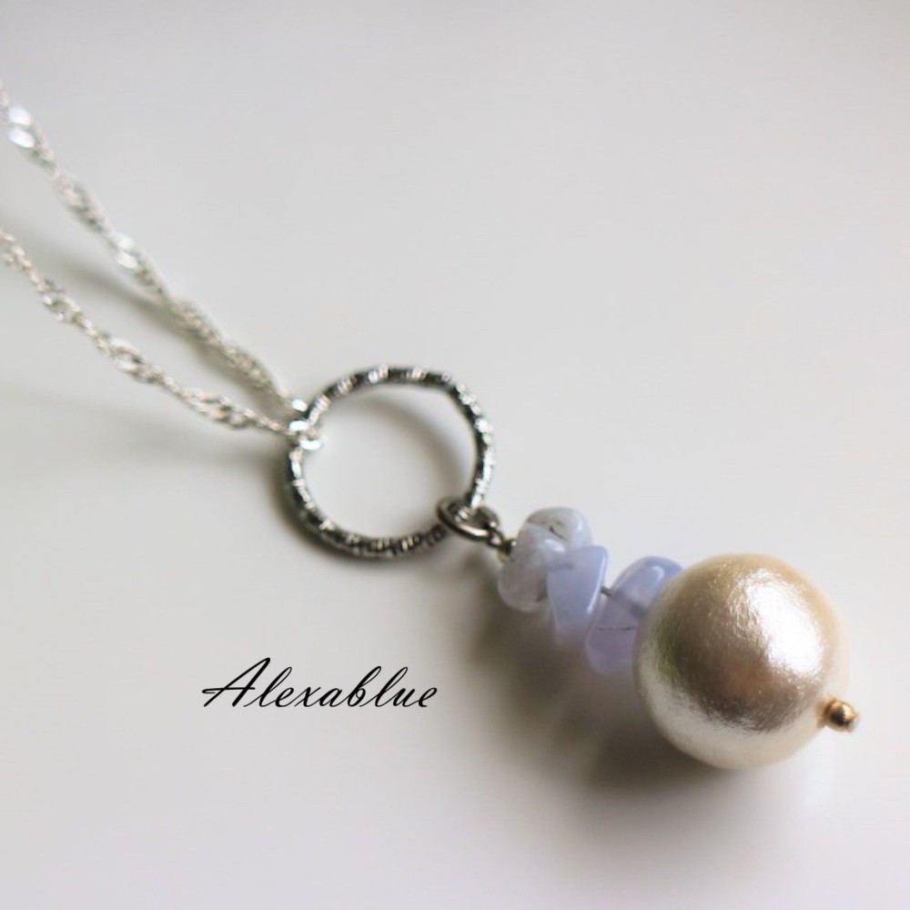 ロングネックレス silver925 天然石ネックレス ブルーレースアゲードネックレス 大人可愛い お出かけ