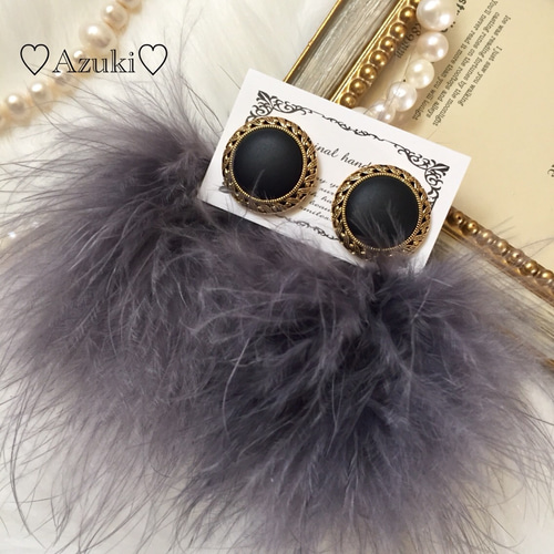 秋冬に♡ 大ぶり マラボー ファーピアス/大ぶりマラボー ファー 