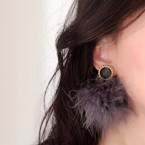 秋冬に♡ 大ぶり マラボー ファーピアス/大ぶりマラボー ファー 