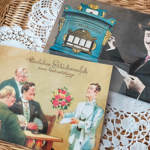 ドイツ製ポストカード【Germay】2枚セット（紳士の集い／紳士と郵便