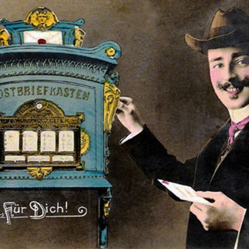 ドイツ製ポストカード【Germay】2枚セット（紳士の集い／紳士と郵便