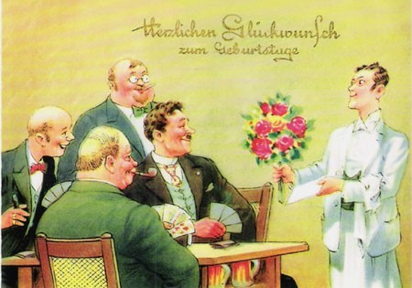 ドイツ製ポストカード【Germay】2枚セット（紳士の集い／紳士と郵便ポスト） 3枚目の画像