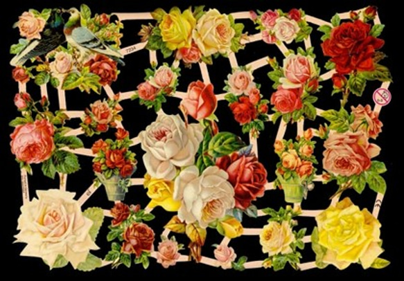 ドイツ製クロモス ２羽の鳩と薔薇たち ラメなし　DA-CHY013 2枚目の画像