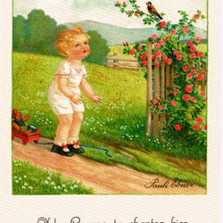 フランス製 ポストカード 2種セット【お庭で遊ぶ女の子】 DA-PCLE004／DA-PCLE005 2枚目の画像