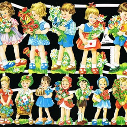 ドイツ製クロモス お菓子とお花を持って ラメなし　DA-CHRY027 2枚目の画像