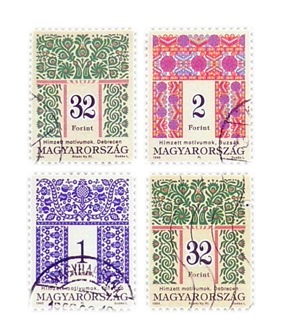 ハンガリー刺繍古切手４枚セット（Hungary Vintage）DA-STE125 1枚目の画像