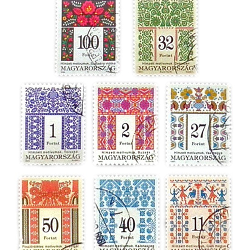 ハンガリー刺繍古切手8枚セット（Hungary Vintage）DA-STE126 包装紙 