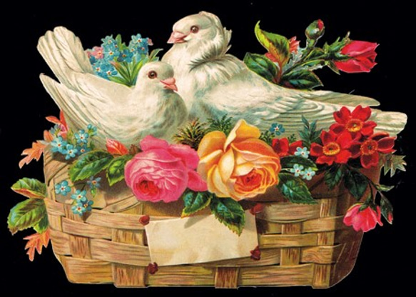 封筒付きグリーティングカード　白鳩と花かご【Germany】DA-ADG002 2枚目の画像