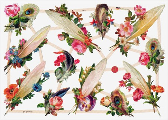 ドイツ製クロモス 鳥の羽と花々 ラメなし　DA-CHY049 1枚目の画像