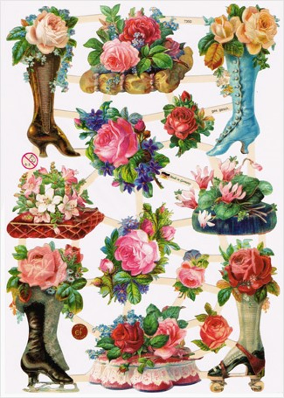 ドイツ製クロモス 4つのブーツと花々 ラメなし　DA-CH054 1枚目の画像