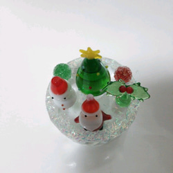 ガラスのサンタ＆雪だるま＆ヒイラギでキラキラ クリスタル クリスマス 2枚目の画像