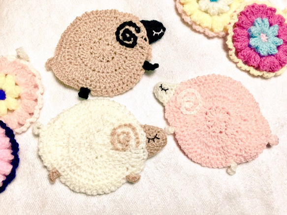 極細糸のアクリルたわし*夢見るひつじさん2枚set その他キッチン小物