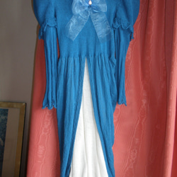 綿ニットのプリンセスドレス ブルー コットン ワンピース リボン ストーン お姫様 6歳児 小学生 女児 2枚目の画像