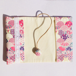 布のブックカバー（手毬とうさぎ紫） 3枚目の画像