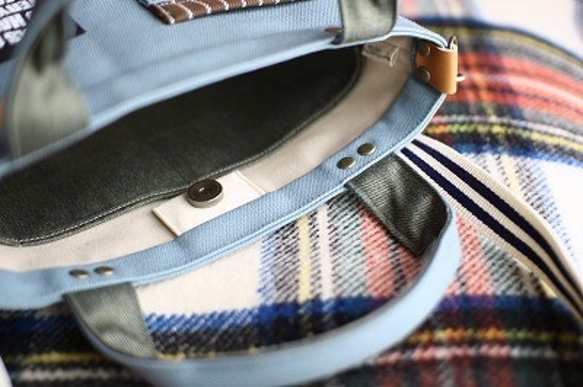 スモーキーブルー☆[2way！]飾りポケットが可愛いしっかり帆布トートバッグ【Ｓ】 7枚目の画像
