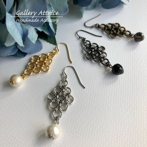 #823 再販 シルバー チェーン グリーン ハンドメイド ピアス イヤリング 823 再販 シルバー チェーン グリーン ハンドメイド ピアス