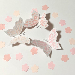 切り絵立体の蝶*ちょうちょ*１１．５ｃｍ白色ピンクver*壁面やモビールなどにも 3枚目の画像