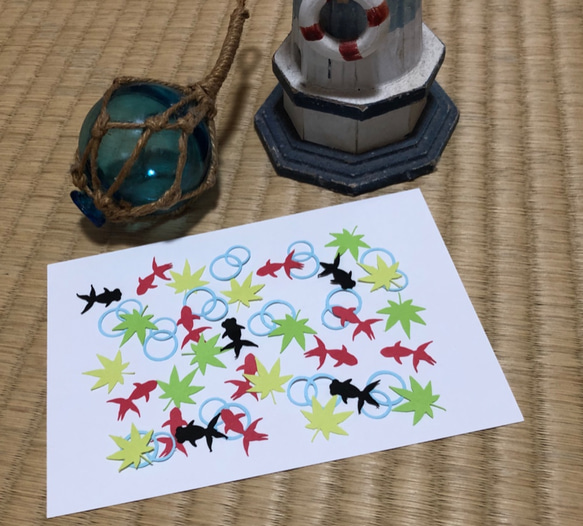 金魚と出目金のフレーク（夏もみじ・波紋） 3枚目の画像